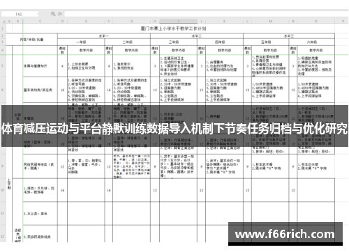 体育减压运动与平台静默训练数据导入机制下节奏任务归档与优化研究